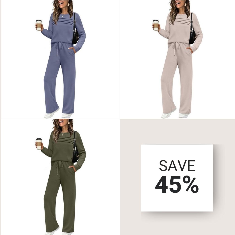 đ„LAST DAY 45% OFFâšWomenâs Crew Neck Lounge Set - Soft Cotton Top & Drawstring Pants