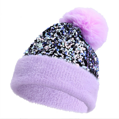 🔥Last Day 50% OFF - Sequin Fur Pom Beanie