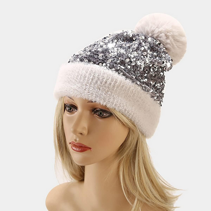 🔥Last Day 50% OFF - Sequin Fur Pom Beanie