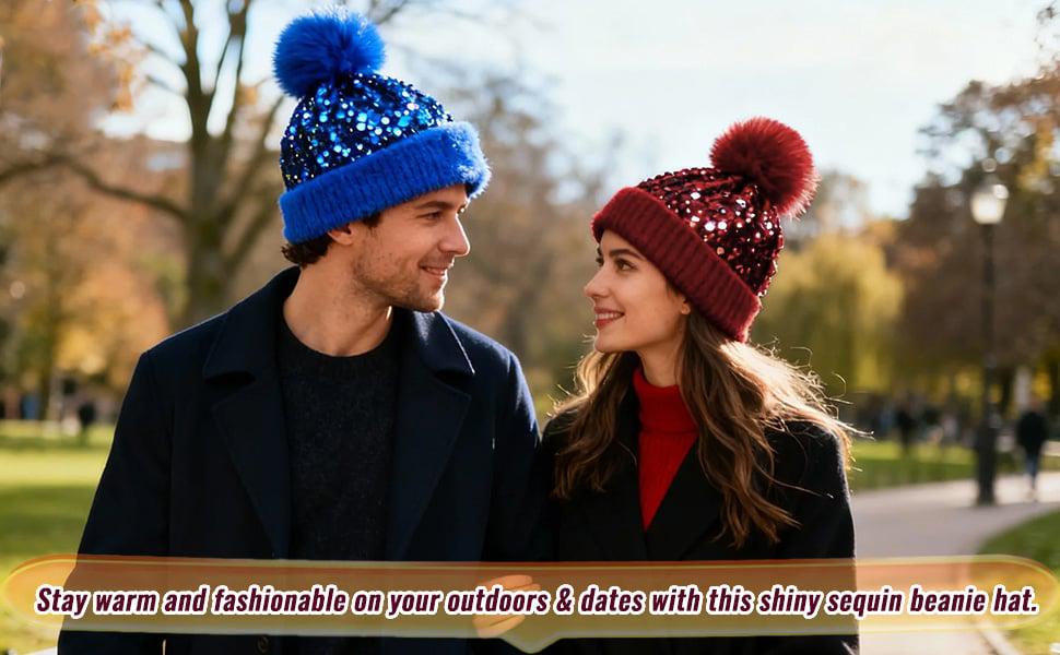 🔥Last Day 50% OFF - Sequin Fur Pom Beanie