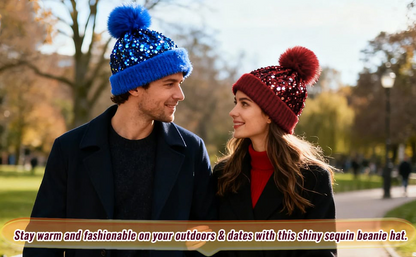 🔥Last Day 50% OFF - Sequin Fur Pom Beanie