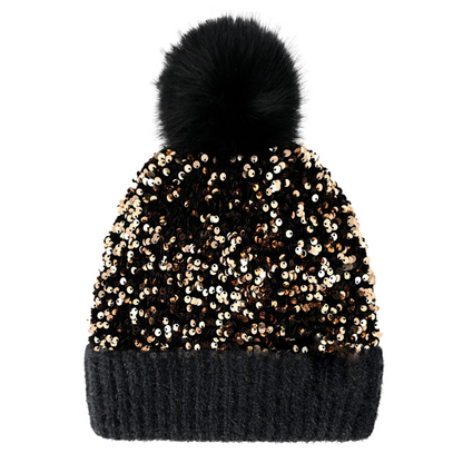 🔥Last Day 50% OFF - Sequin Fur Pom Beanie