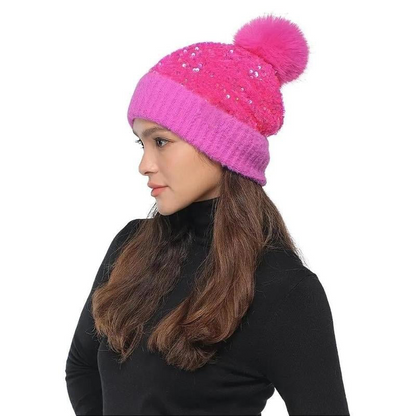 🔥Last Day 50% OFF - Sequin Fur Pom Beanie