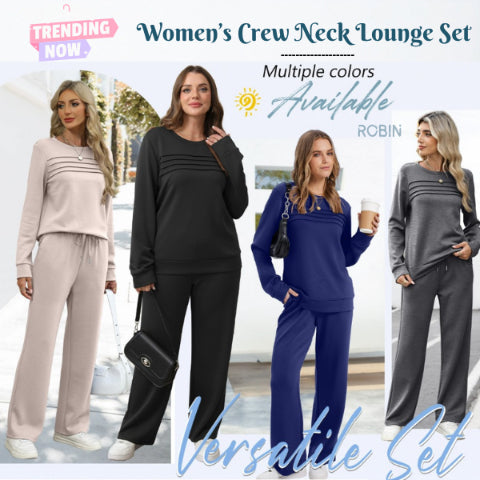 🔥LAST DAY 45% OFF✨Women’s Crew Neck Lounge Set - Soft Cotton Top & Drawstring Pants