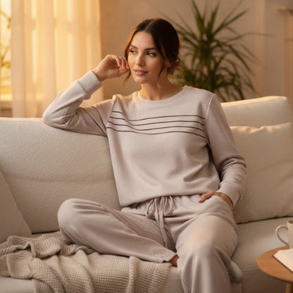 🔥LAST DAY 45% OFF✨Women’s Crew Neck Lounge Set - Soft Cotton Top & Drawstring Pants