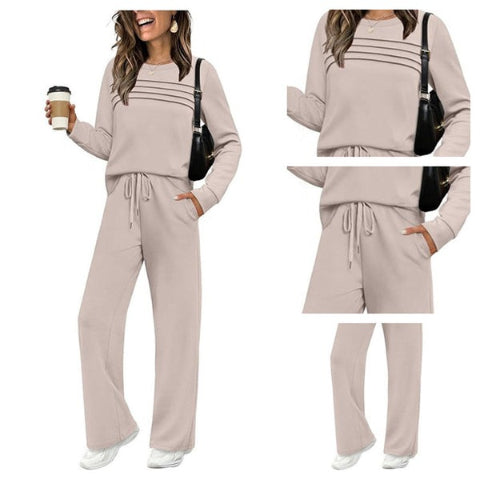 🔥LAST DAY 45% OFF✨Women’s Crew Neck Lounge Set - Soft Cotton Top & Drawstring Pants