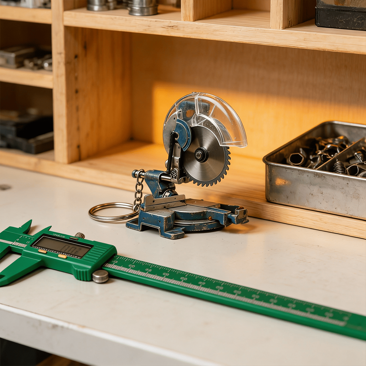 🛠️ 2-in-1 Mini Mitre Saw Keychain: Portable Cutting Tool + Collector's Item for Tool Enthusiasts