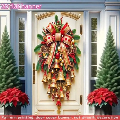 🎄Golden Christmas Bells & Wreath Door Cover - 35.4" x 70.8"