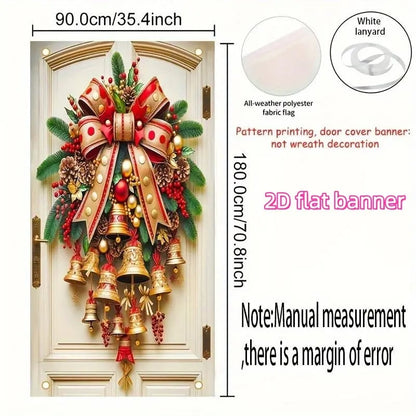 🎄Golden Christmas Bells & Wreath Door Cover - 35.4" x 70.8"
