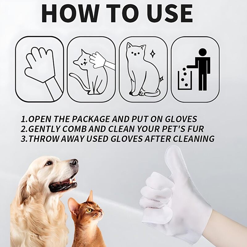 🔥Pet Bathing Wipes for Dogs & Cats, Cleaning & Deodorizing Grooming Gloves