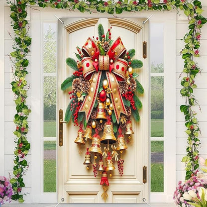 🎄Golden Christmas Bells & Wreath Door Cover - 35.4" x 70.8"