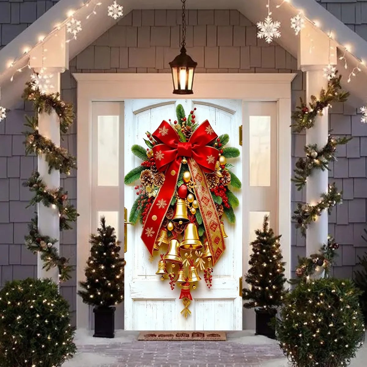 🎄Golden Christmas Bells & Wreath Door Cover - 35.4" x 70.8"