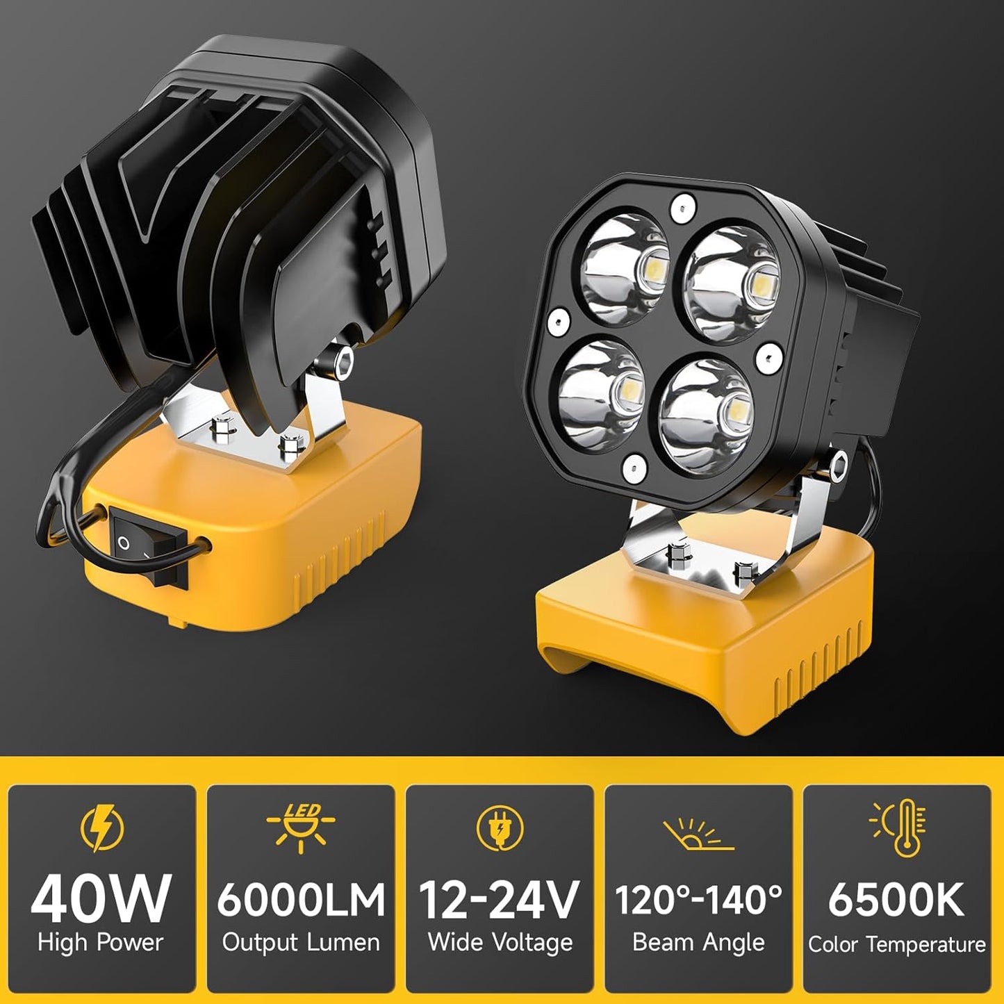 LED Work Light Compatible with Milwaukee 18V Battery/Dewalt 18V&20V Battery