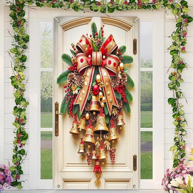🎄Golden Christmas Bells & Wreath Door Cover - 35.4" x 70.8"